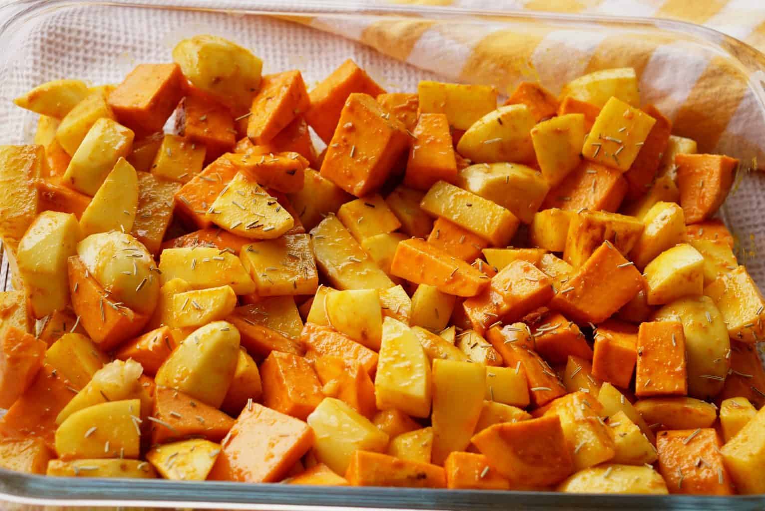 Herbed potatos ready to be baked
